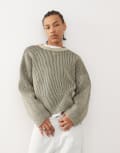 [Weekday] Weekday Alek wool blend jumper with two-tone rib in khaki-Green L Khaki