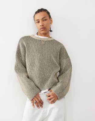 Alek wool blend sweater with two-tone rib in khaki-Green