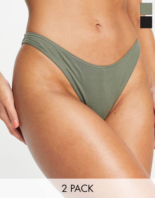 Weekday – Alex – Brasilianischer Slip in Schwarz und Grün mit v-förmiger Vorderseite
