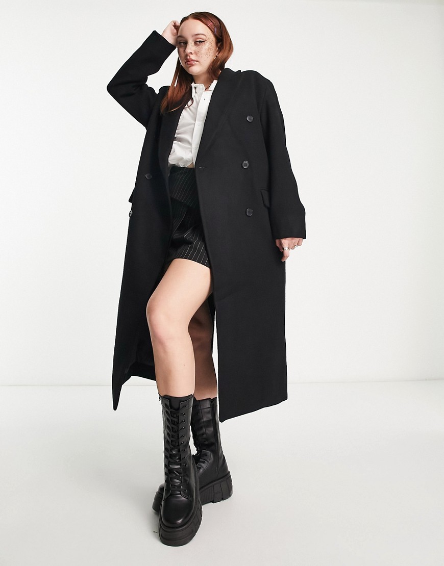 Weekday Alex oversized masculine double breasted coat in black