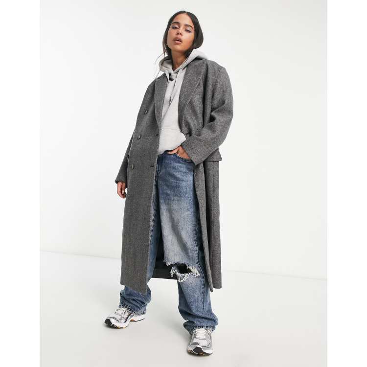 Weekday Alex oversized masculine double breasted coat in gray