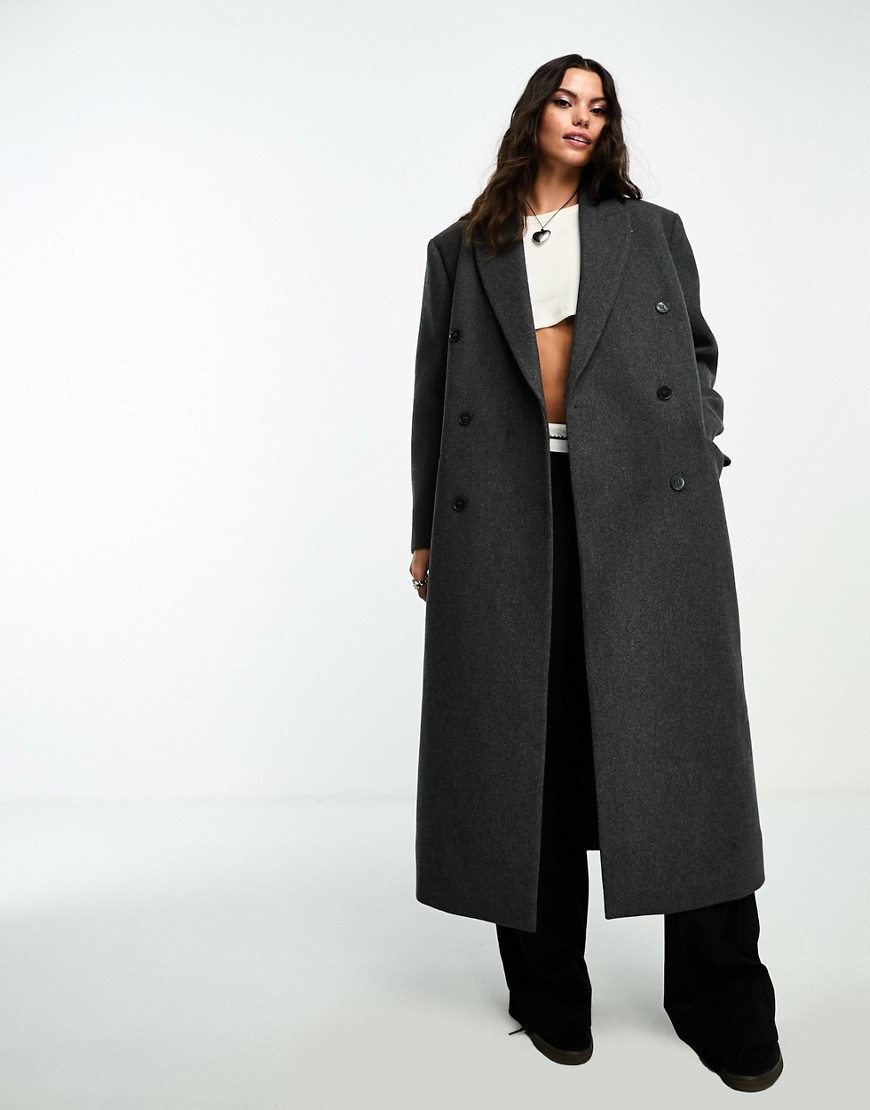 Weekday Alex wool blend oversized double breasted coat in charcoal melange-Grey