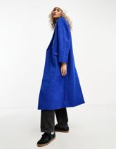 Topshop extreme shoulder brushed overcoat in blue | ASOS