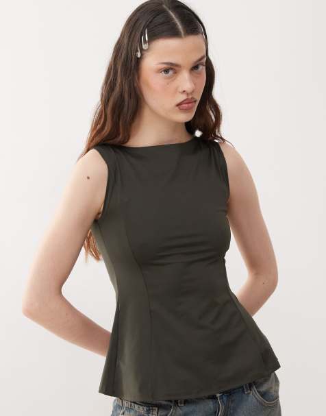 Weekday Alicia peplum top in khaki