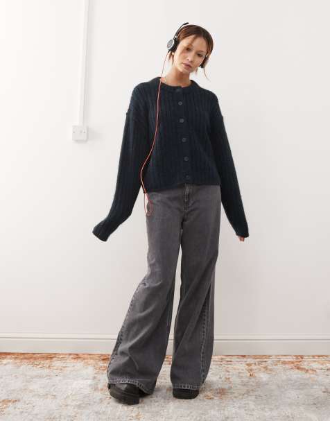 Weekday - Alika - Cardigan spesso in misto lana blu navy mélange - view 1