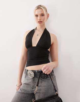 Weekday - Aline - Schwarzes Neckholder-Oberteil mit tiefem Ausschnitt