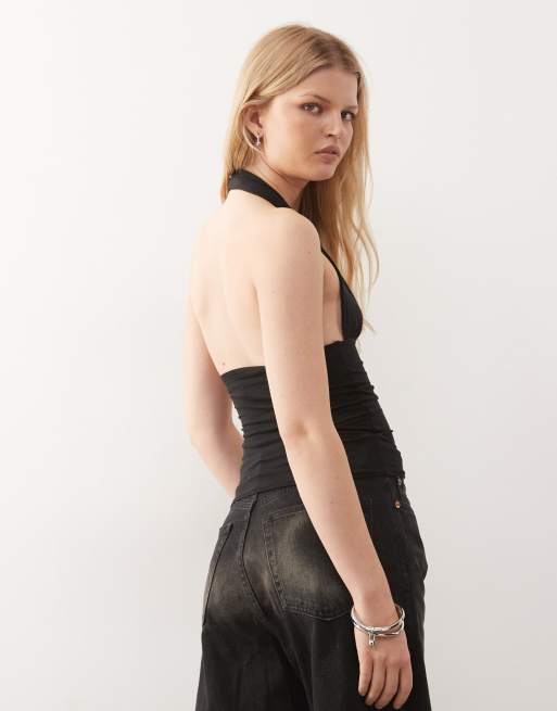 Weekday – Aline – Schwarzes Neckholder-Oberteil mit tiefem Ausschnitt, 3 von 4
