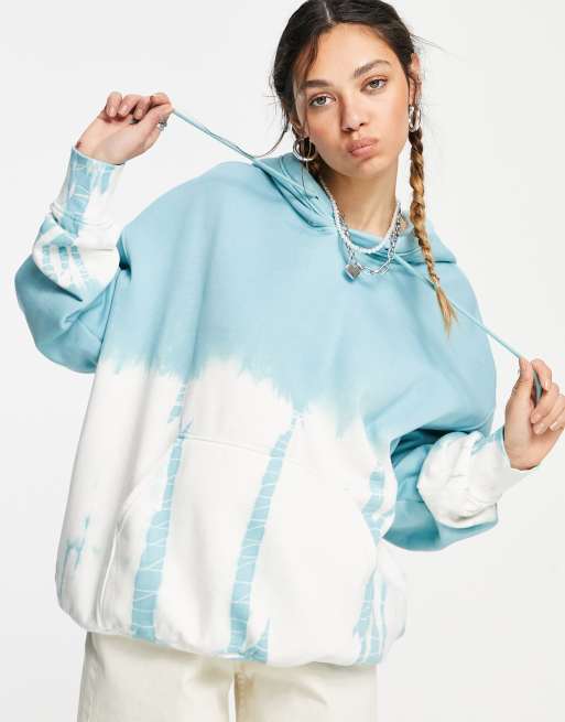 Weekday Alisa cotton hoodie in blue tie dye MULTI