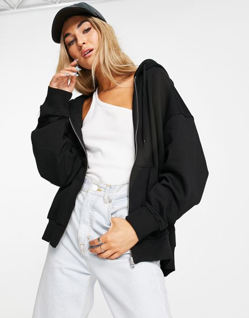 Weekday Alisa cotton oversized zip up hoodie in black - BLACK | ASOS