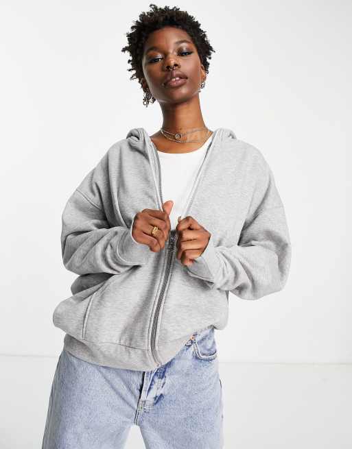 Weekday Alisa cotton oversized zip up hoodie in gray gray