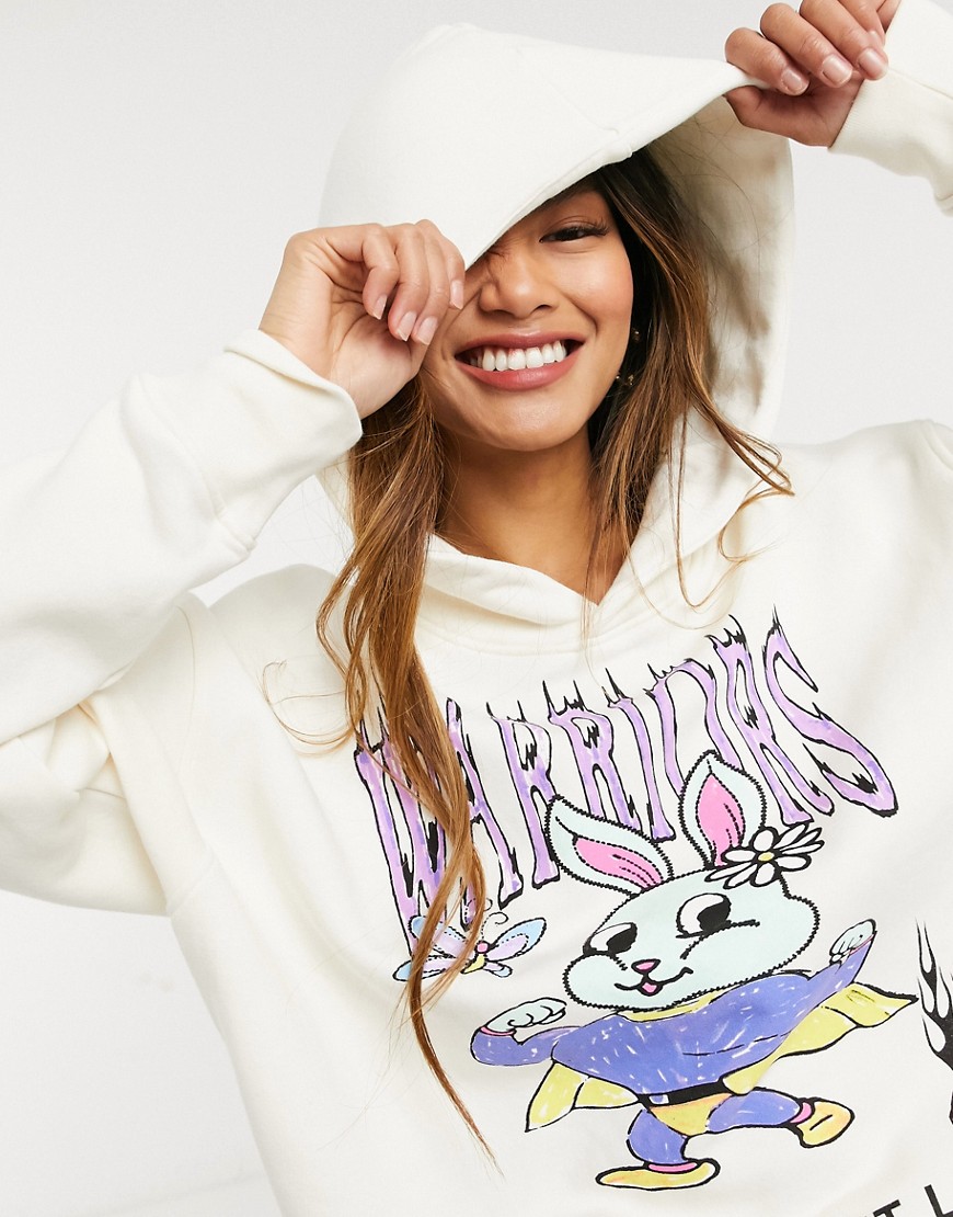 Weekday Alisa hoodie met konijnenprint in ecru-Kiezelkleur