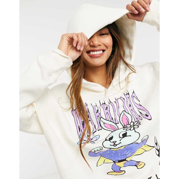 Weekday Alisa hoodie with bunny print in ecru ASOS