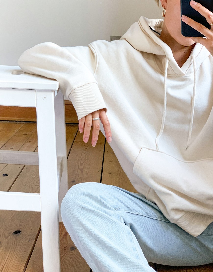 Weekday Alisa organic blend cotton oversized hoodie in beige-Neutral