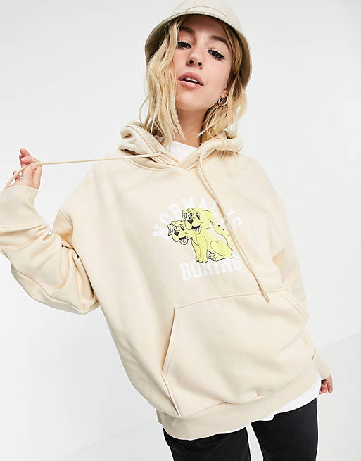 Weekday Alisa organic blend cotton hoodie with dog motif in beige
