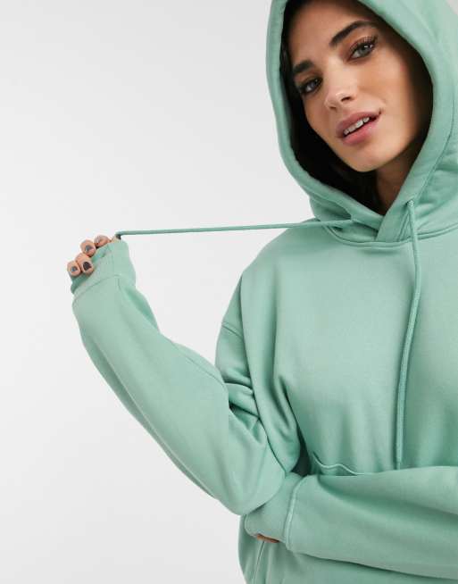 Oversized Fleece Hoodie - Drawstring Hood Washed Sage