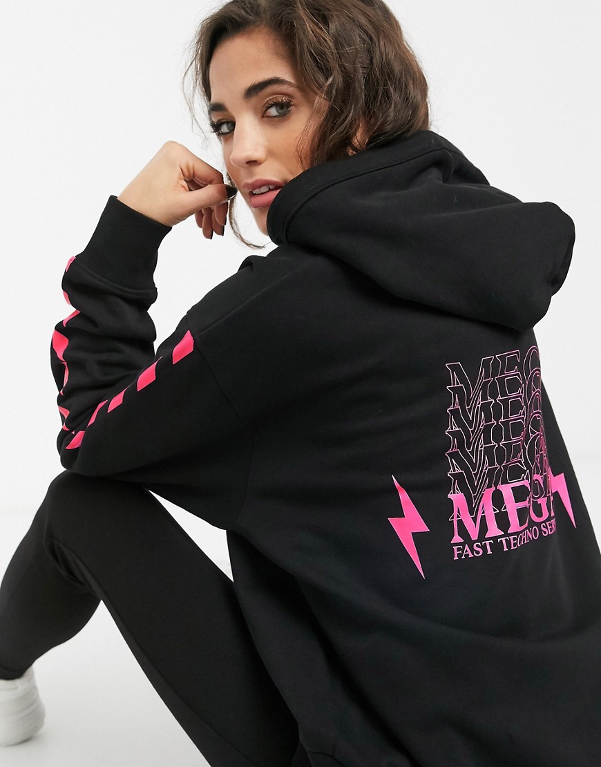 Weekday - Alisa - Oversized hoodie met 'Mega'-print in zwart