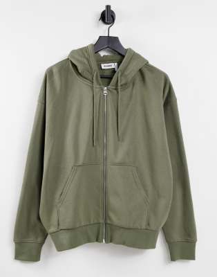 Weekday Alisa zip through hoodie in khaki