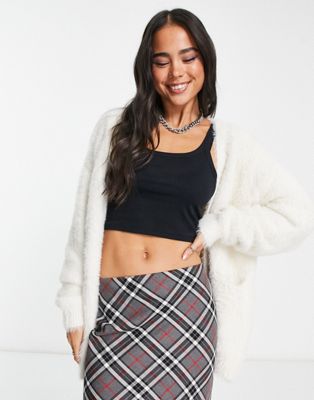 Weekday Ally hairy knit cardigan in off white - ASOS Price Checker