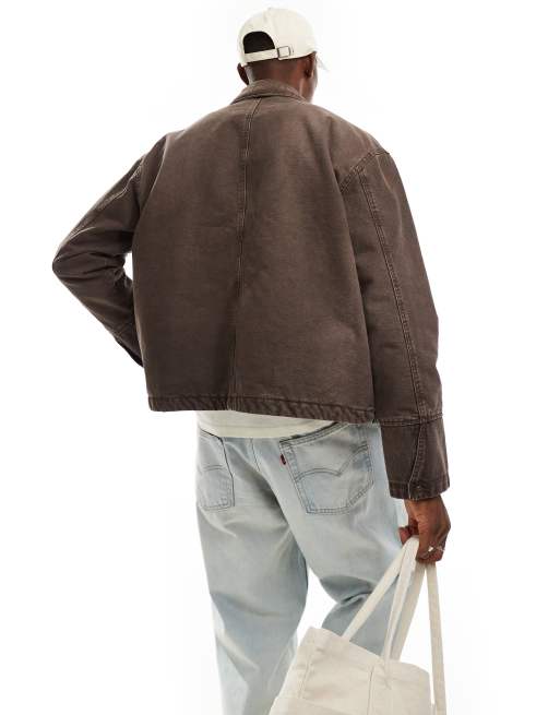 Weekday - Alvaro - Giacca marrone slavata con tasche sul davanti vestibilità comoda, 3 di 4
