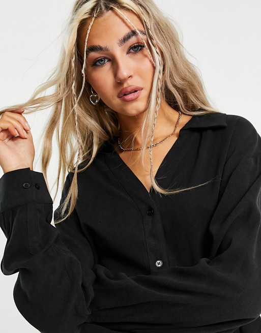 Weekday Amabella eco cropped blouse in black