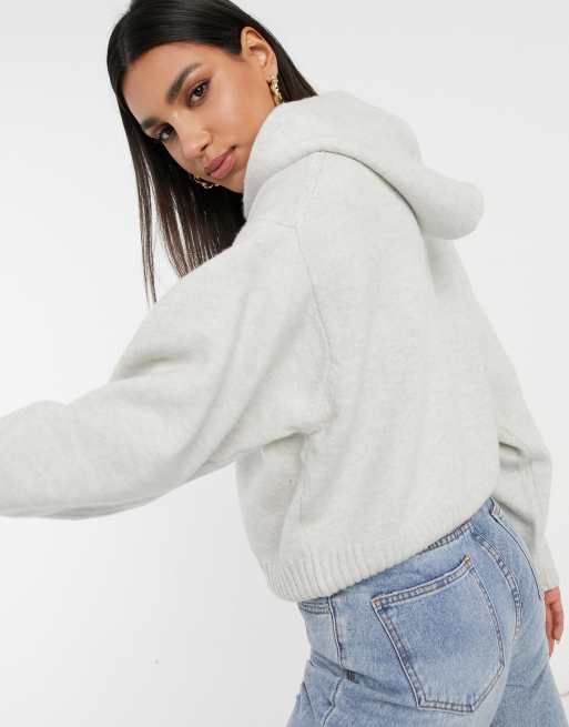 Weekday Ambra knitted hoodie in off white