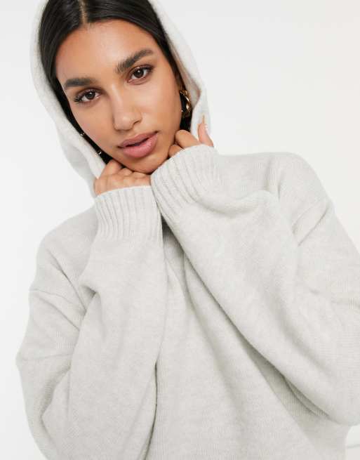 White on sale knitted hoodie