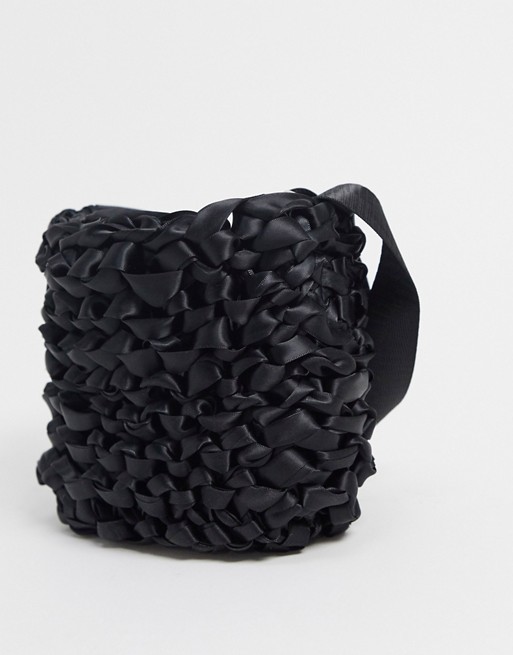 Weekday Amina crochet ribbon bag in black