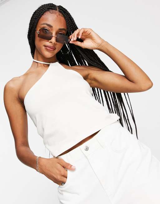 Weekday Amity one shoulder halter top in off - WHITE | ASOS