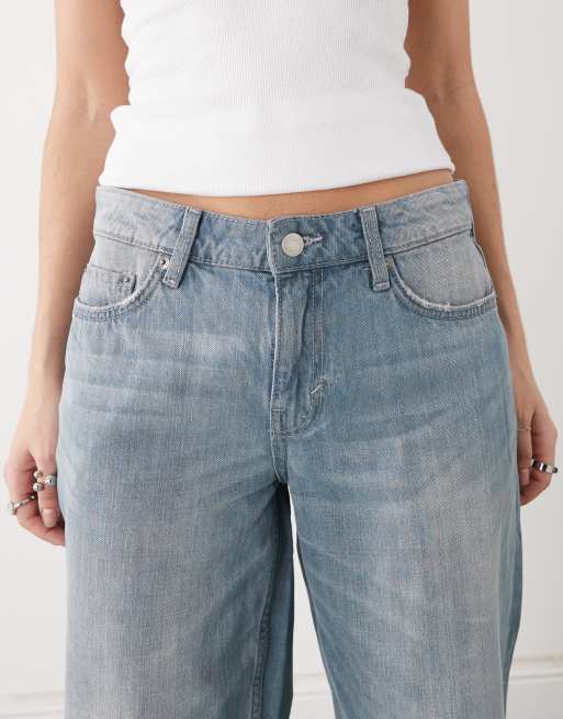 Weekday – Ample – Jasnoniebieskie luźne jeansy z obniżonym stanem i efektem sprania, 4 z 5