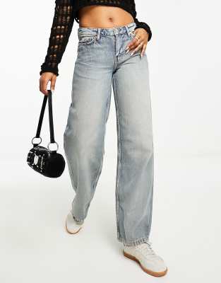 Weekday - Ample - Jean droit d'ensemble coupe ample à taille basse - Bleu taché