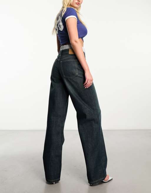 Weekday – Ample – Jeans in Sumpfblau mit niedrigem Bund und lockerem, geradem Schnitt , 2 von 5