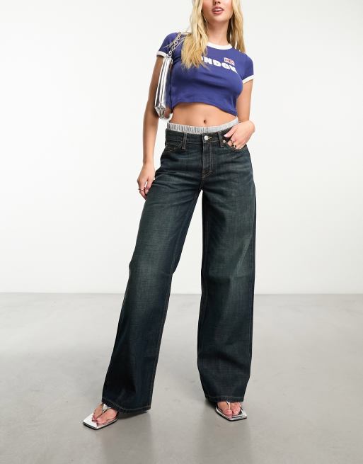 Weekday – Ample – Jeans in Sumpfblau mit niedrigem Bund und lockerem, geradem Schnitt , 4 von 5