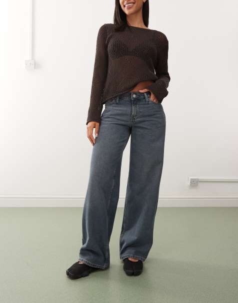 Weekday Ample low waist baggy fit jeans in dusty blue wash
