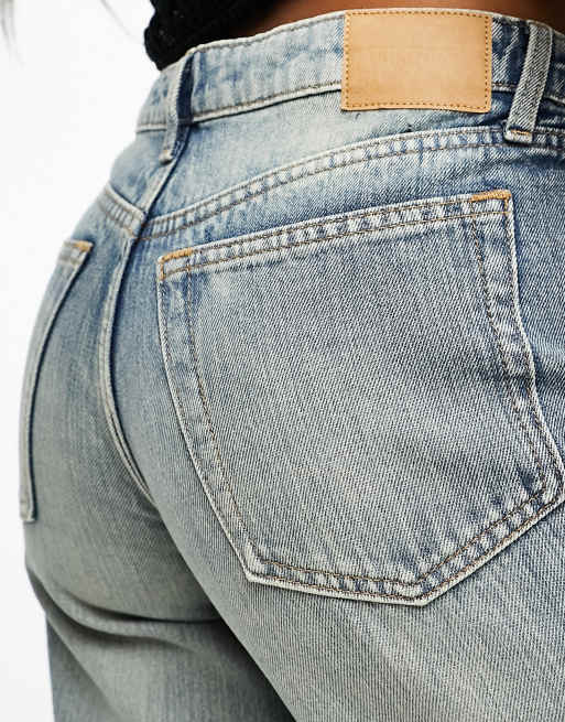 Weekday – Ample – Locker und gerade geschnittene Jeans in verwaschenem Blau mit niedrigem Bund, Kombiteil , 4 von 5