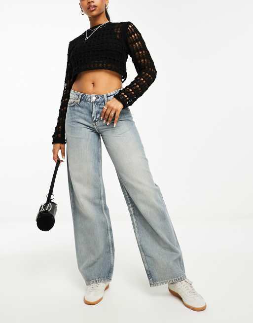 Weekday – Ample – Locker und gerade geschnittene Jeans in verwaschenem Blau mit niedrigem Bund, Kombiteil , 5 von 5
