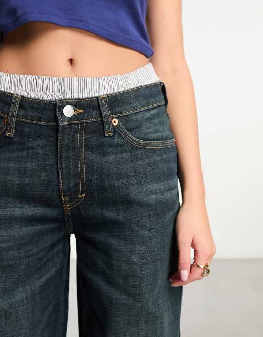 Weekday - Ample - Losvallende jeans met rechte pijpen en lage taille in 'swamp' blauw , 5 van 5