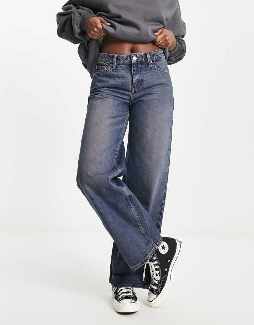 Weekday Ample low rise baggy jeans in red cast blue wash | ASOS