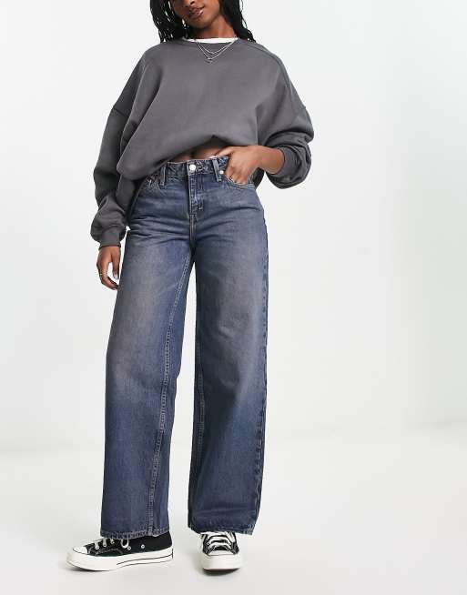 Weekday Ample low rise loose fit straigt leg jeans in novel blue