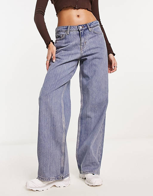 Weekday Ample low rise loose fit straight leg jeans in novel blue | ASOS
