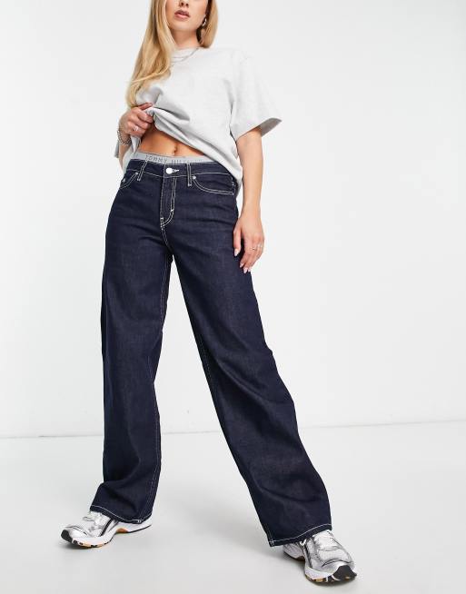 Weekday Ample low rise straight leg jeans in indigo