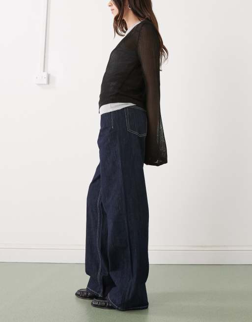 Weekday Ample low waist baggy fit jeans in dark blue rinse, 2 of 5