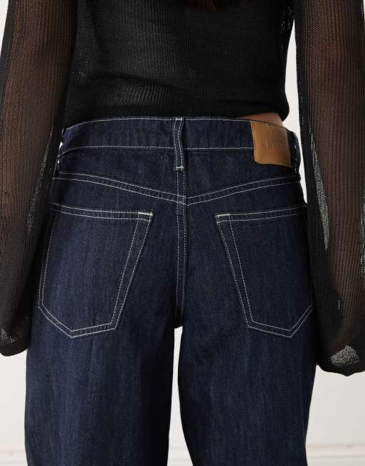Weekday Ample low waist baggy fit jeans in dark blue rinse, 5 of 5