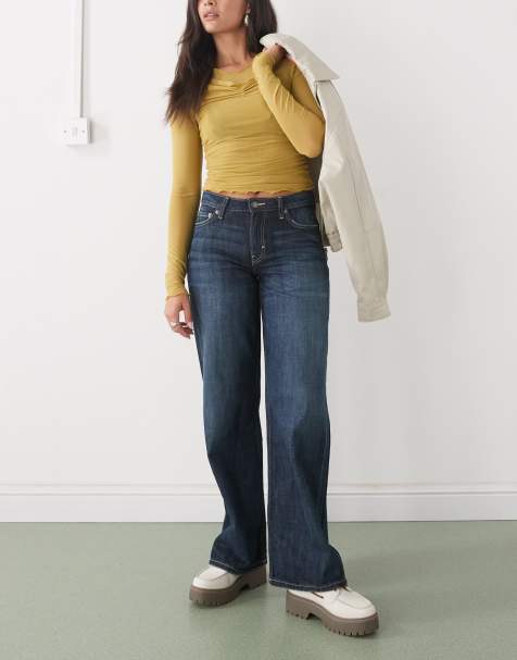 Weekday Ample low waist baggy fit jeans in dark blue wash
