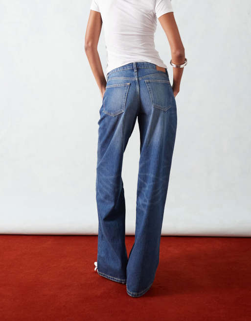 Weekday Ample low waist baggy fit jeans in streaky blue wash