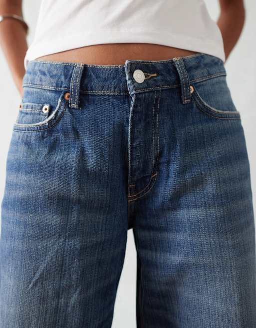 Weekday Ample low waist baggy fit jeans in streaky blue wash