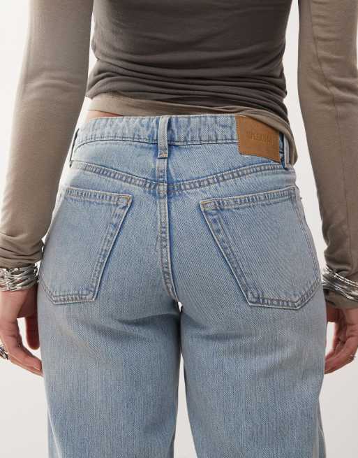 Weekday Ample low waist baggy fit jeans in streaky blue wash