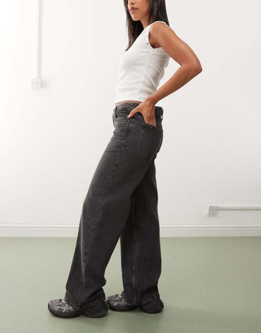 Weekday Ample low waist baggy fit jeans in worn black wash