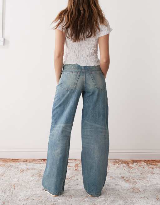 Weekday Ample low waist baggy fit jeans in worn blue wash