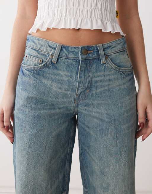 Weekday Ample low waist baggy fit jeans in worn blue wash