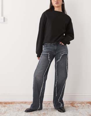 Weekday Ample Low Waist Baggy Fit Jeans With Frayed Detailing In Blue